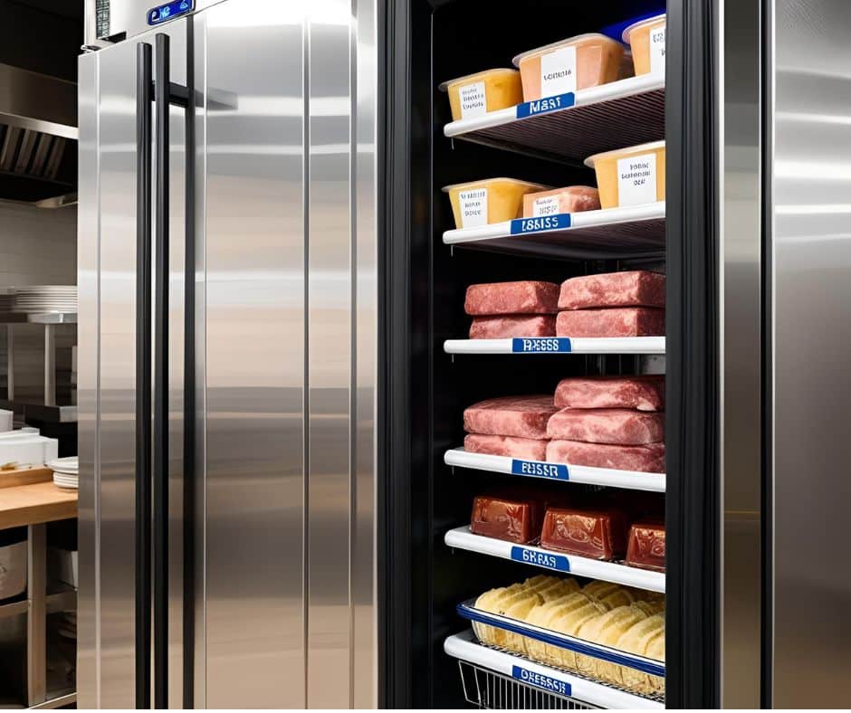 upright fridge with products inside